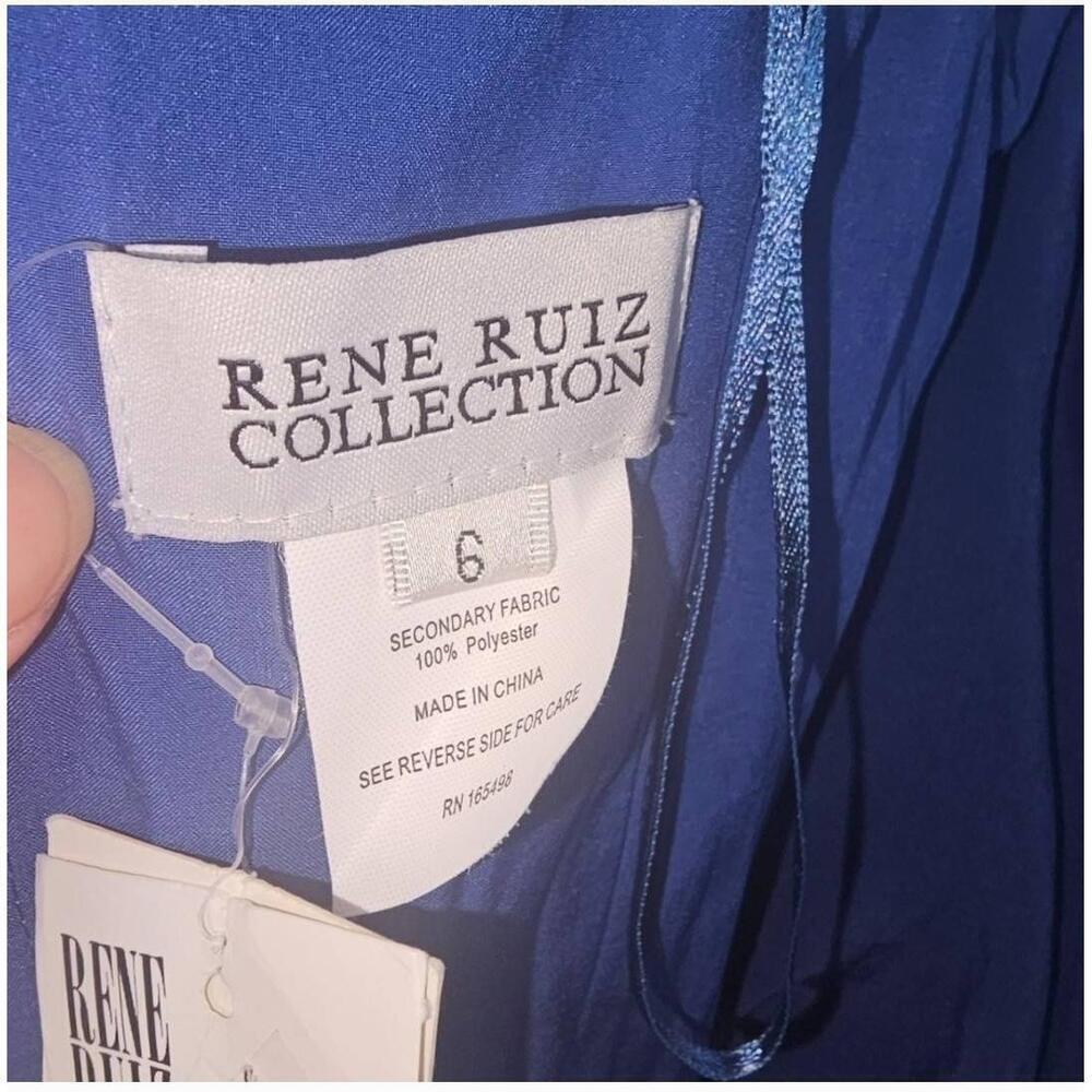 NWT Rene Ruiz Off-Shoulder Blue Organza Gown Twisted Hand Draped Pockets 6 - Picture 5 of 13